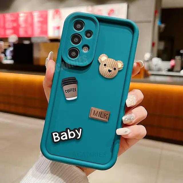 

A 50 30 20 30s Cute 3D Bear Coffee Cartoon Silicone Case For Samsung Galaxy A50 A20 A30 A7 2018 A50s A30s A20s Soft Matte Cover A14 5G темно-зелений колір