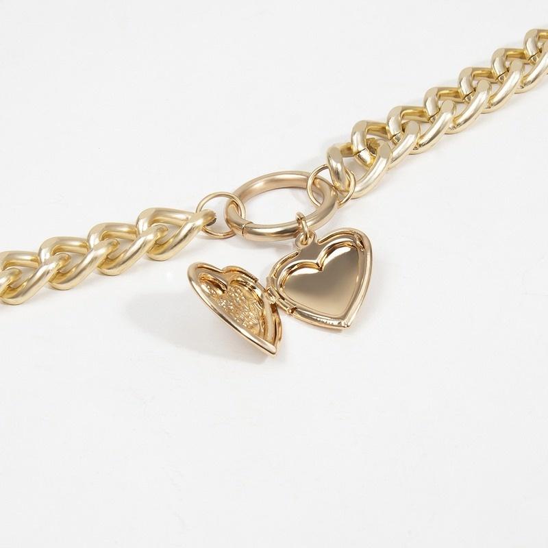Double-layer Simple Chain Necklace Punk Gold Color Heart Pendant Choker Necklace Fashion Jewelry