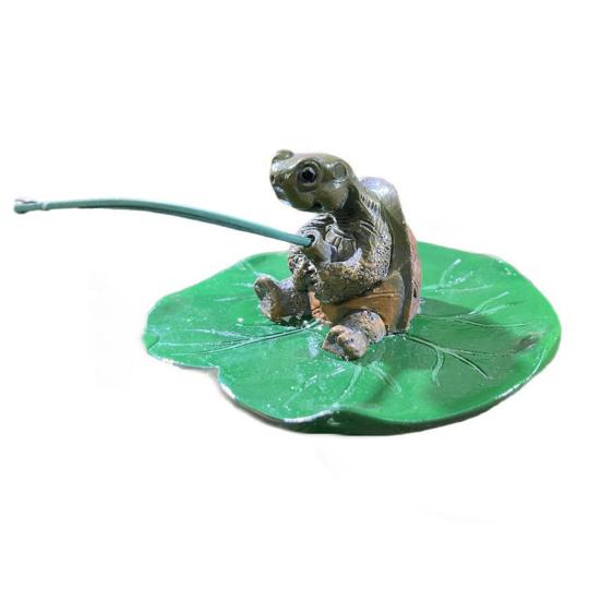 Fishing Turtle Statue Resin Angler Turtle On Lotus Leaf Ornament Floating Animal Sculpture for Fish Tank Aquarium Pond