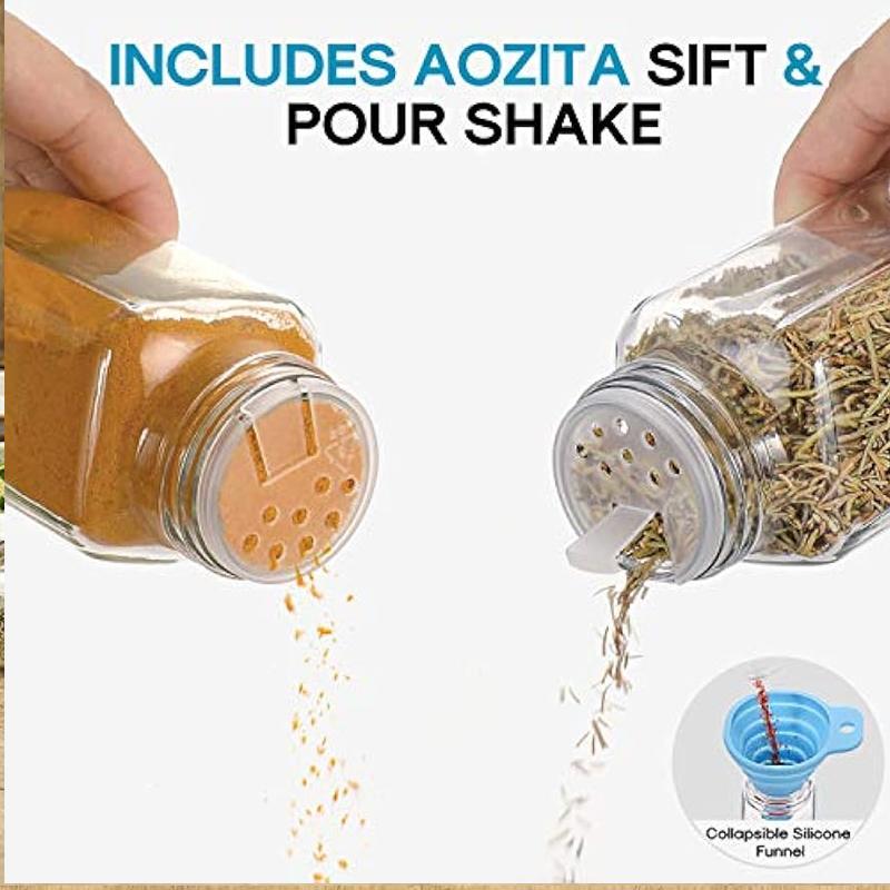 Pots à épices avec couvercles en bambou Étiquettes de pots à épices ronds en verre de 4 oz Étiquettes d'épices de ferme minimalistes Autocollants Entonnoir pliable