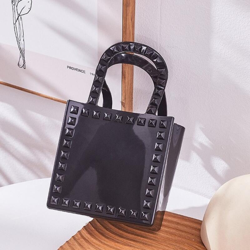 Neue Mode Jelly Bags PVC Damen Einfarbig Nieten Abendtasche Langlebig Schmutz Leicht zu Waschen Vielseitige Handtaschen Kleine Quadratische Taschen