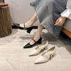 Fashion Spring Autumn New Pointed Single Shoes Women Thick Middle Heel Shallow Mouth Pumps Elegant Solid Belt Buckle Heels for Women