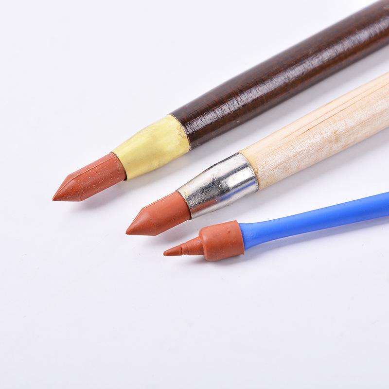 Ceramics 3 Silicone Brush Set with Wooden Penholder & Eraser for DIY Clay Crafting