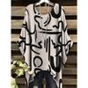 Minimalist Striped Pattern Print Irregular Hem Round Neck Short Sleeved Top for Women Temperment Casual Style Outdoor Vacation