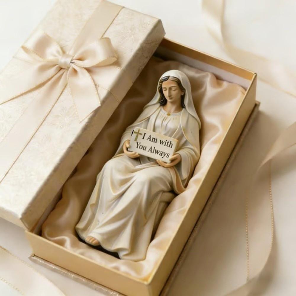 Sitting Design Jesus Resin Figurine Resin Material Desk Companion Virgin Mary Statue I Am With You Always Sign Religious Statue