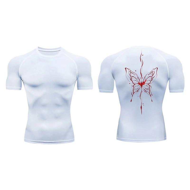 Blossom Print Short Sleeve Compression Tee Shirts Men Summer Athletic Quick Dry T-shirts Fitness Gym Workout Running Sporty Tops