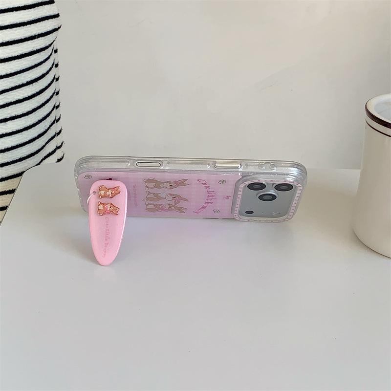 

Spring Pink Plaid Sampo Rabbit Stand iPhone 17/16 Pro Max/15/14 Girly Case iPhone 16