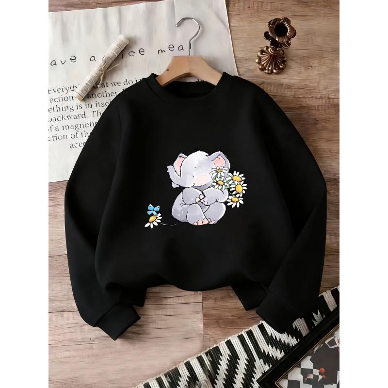 Kids Sweatshirt, Cute Elephant Print ,Spring and Autumn Thin Round Neck Hoodie with Comfortable and Simple Design,Casual Daily Sweatshirt