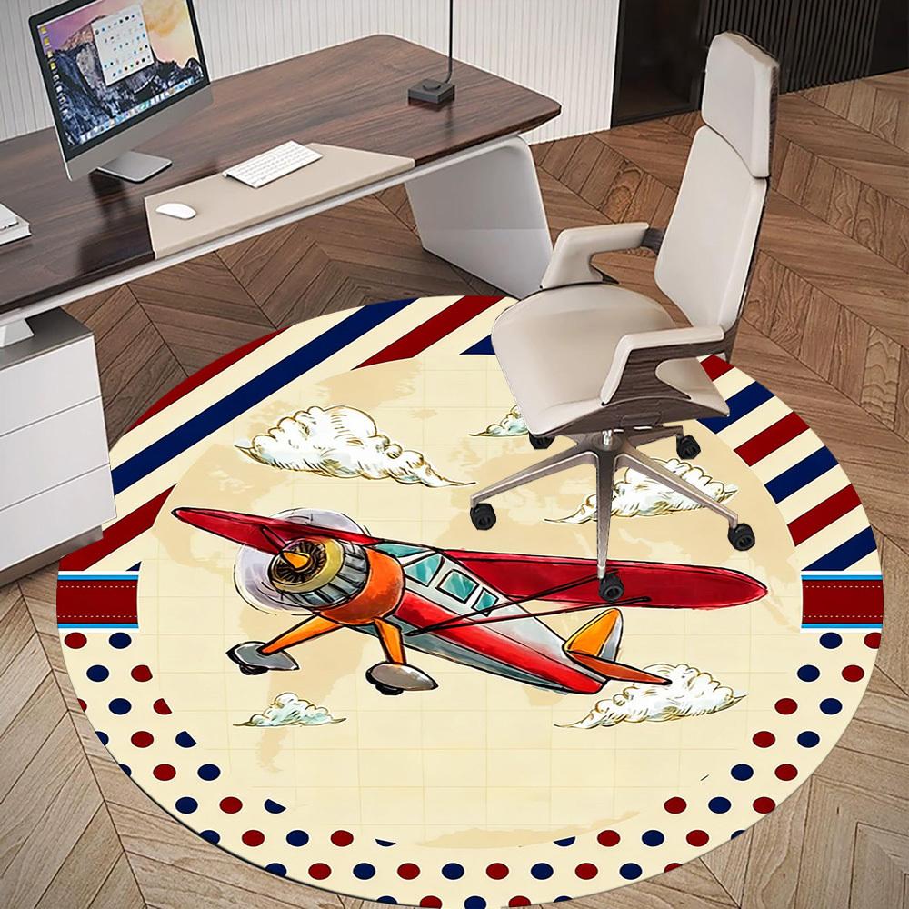 1pc airplane clouds Round Chair mat office Area Rug - Non-Slip, Floor Mat for Office, Bedroom, and Indoor Decor p127239