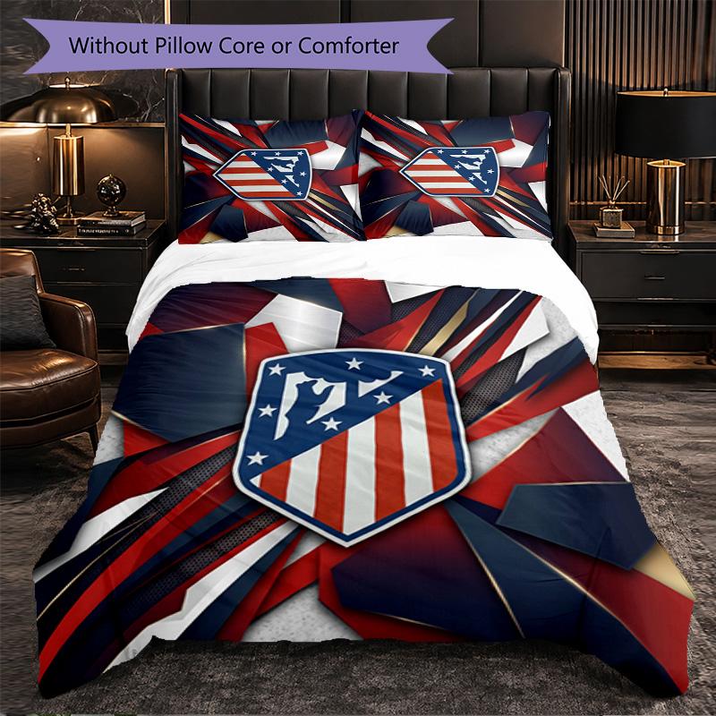 Conjunto de Roupa de Cama Atlético de Madrid Padrão 3 Peças Microfibra Macia Capa de Edredom com Fronhas para Quarto