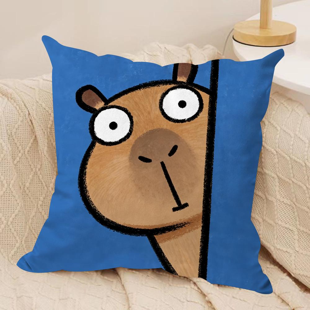Cute Kapibala Cushion Cover Soft Plush Fabric DoubleSided Printed Cushion Covers for All Seasons Modern HomeDecor Gift