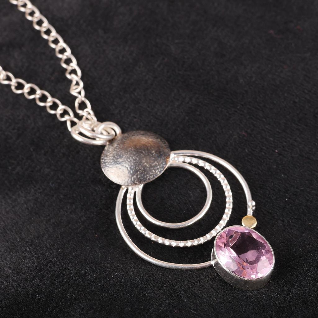 Morganite Pendant, Handmade Gemstone 925 Solid Sterling Silver Pendant Antique Jewelry, For Engagement Gift