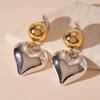 Exaggerated Geometric Heart Sterling Silver Earrings - Metallic Color Block, High-End Ins Influencer Style for Women