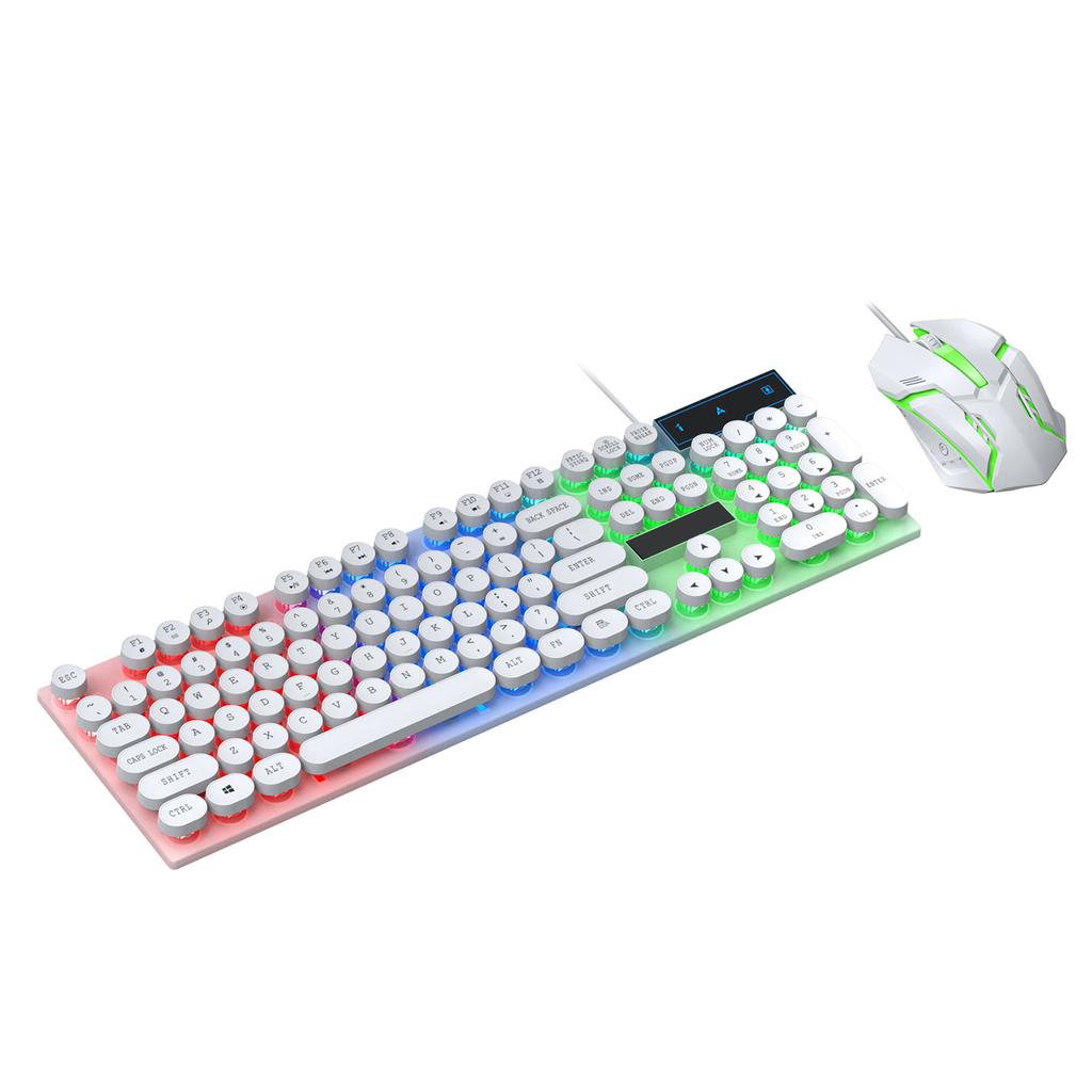 Colorful LED Backlit Keyboard and Mouse Combo Gaming Wired Keyboard USB Keyboards with Gaming Mouse White