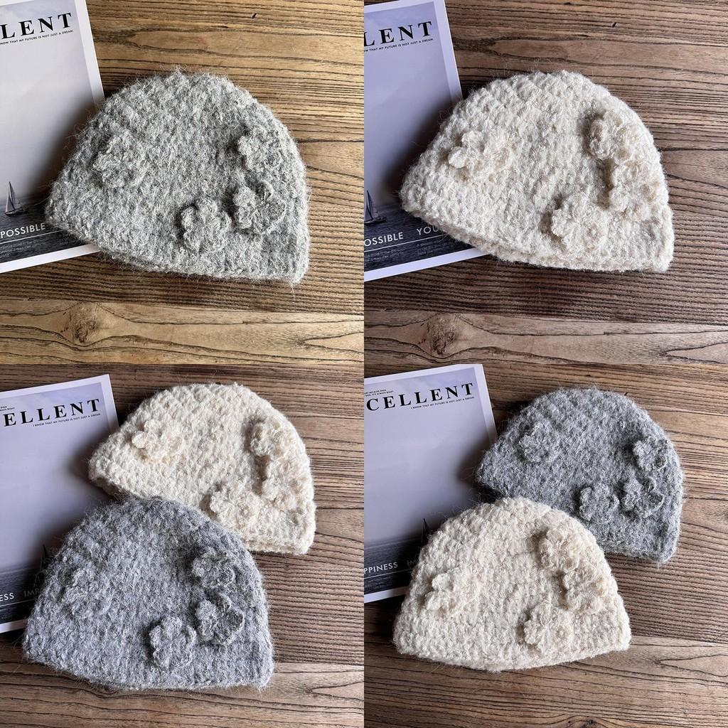 Knitted Cap Flower Winter Beanie Hat For Women Fashionable Gifts Breathable