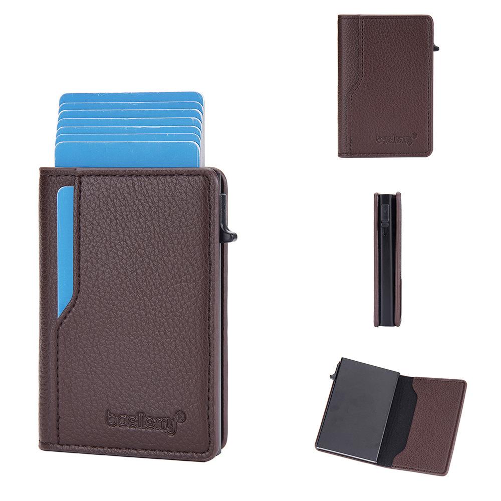 Men's card bag, new lychee pattern hot-selling RFID side push card minimalist card clip for men