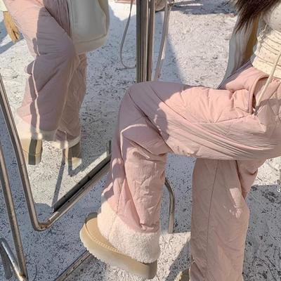 Pants Women Winter Chic Wind-proof Korean Style Plus Velvet Keep Warm All-match Streetwear Simple Padded Hotsweet Fit