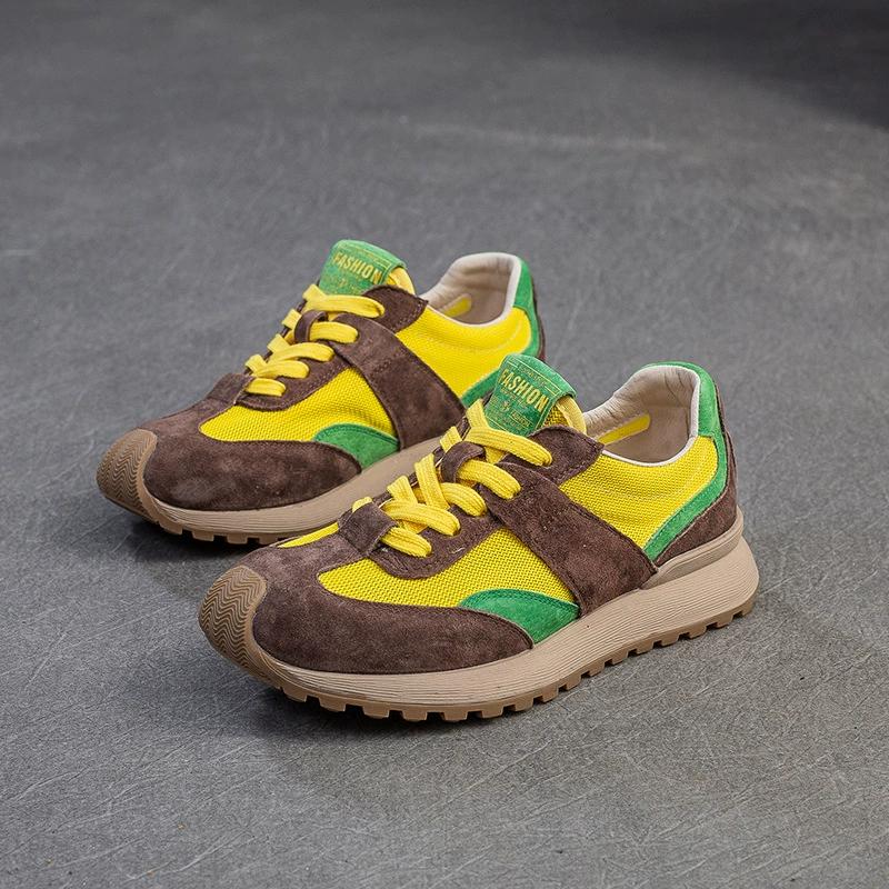 GKTINOO Genuine Leather Sneakers Women's Flat Shoes 2025 Spring/Summer New Breathable Mesh Lace-up Soft Sole Casual Sports Shoes