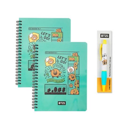 

Блокнот BT21 с эпоксидной обложкой из полипропилена, набор из 2 штук + набор механических карандашей Orenu, Шуки – официальный персонаж BTS