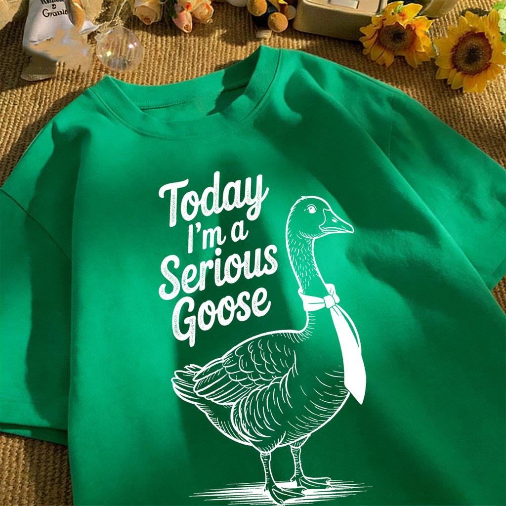 Today I Am A Serious Goose Printed Unisex Retro T-Shirt Cotton Tee Summer Clothing Loose Fashion Top Unisex All-Match Streetwear
