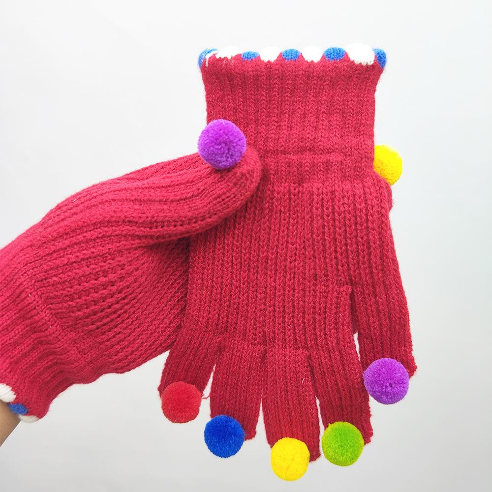 

Knitted Five Finger Hair Ball Gloves Cute Little Jelly Beans Winter Women Touch Screen Warm Cycling Accessories one size fits all