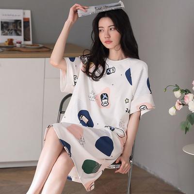 Pajama Dress, Women's Pure Cotton Short Sleeved Cute Oversized Loose and Thin Summer Pajama Dress Home Clothing