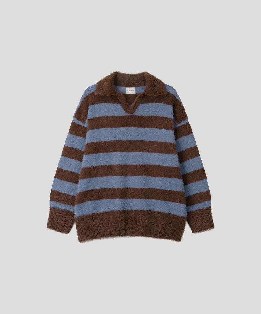 BLACK MOMENT Cozy Rugby Stripe Knit [Brown/Blue]