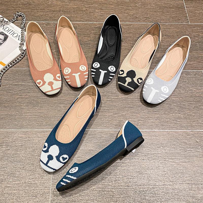 Spring and Autumn Flying Single Shoes Doudou Flat Bottom Floating Shoes Round Head Boat Shoes Knitted Flying Thread