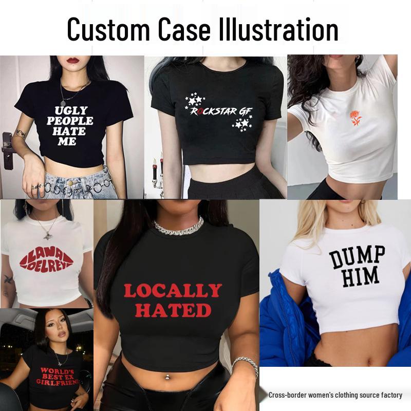 Cross-Border Western Cowboy Print Crop Top - Sexy Short Sleeve Women's T-shirt