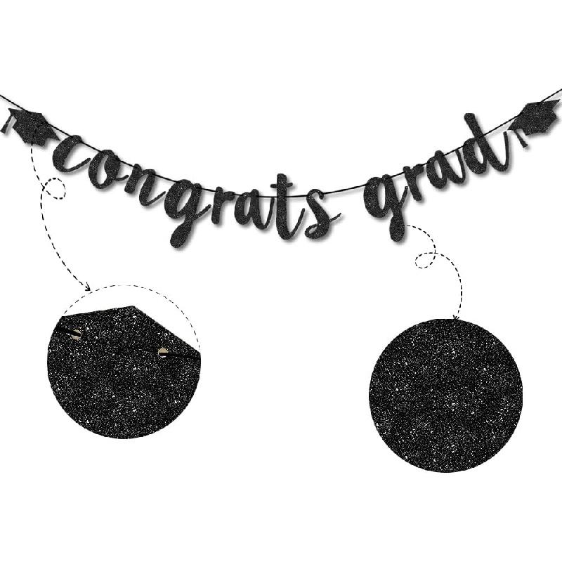 Congratulations Graduation Decorations Class of 2025, Pre-strung Black Glitter Congrats Grad Banner, Grad Party Senior College High School Classroom