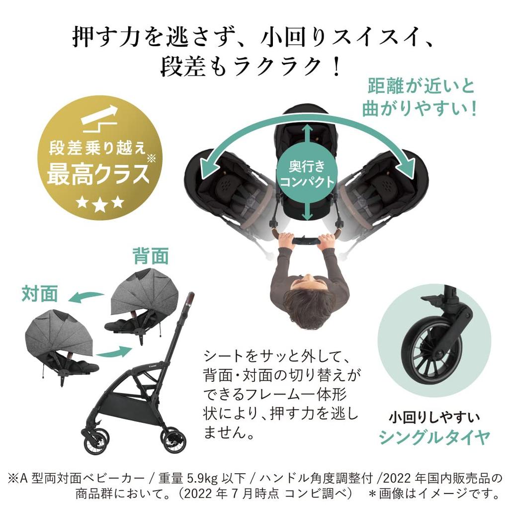 COMBI A-Type (double-facing) Stroller for Babies from 1 Month To 36 Months, White Label Sugocal Minimo Plus, Egg Shock AN, Revue Gray. A Lightweight,