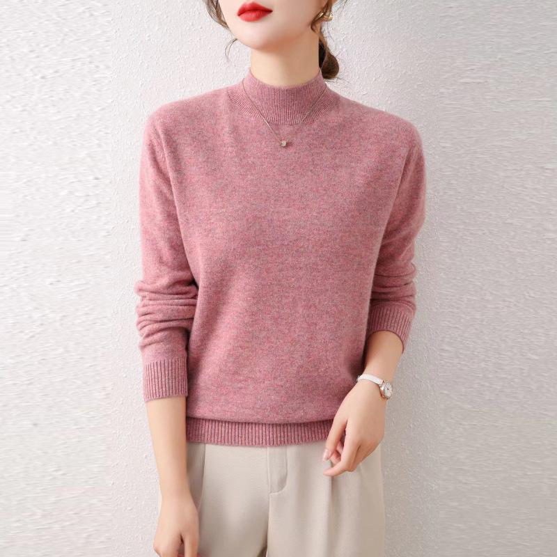 Women's Autumn/Winter Wool Sweater - Half-High Round Neck, Warm Knit Pullover, Ideal Base Layer