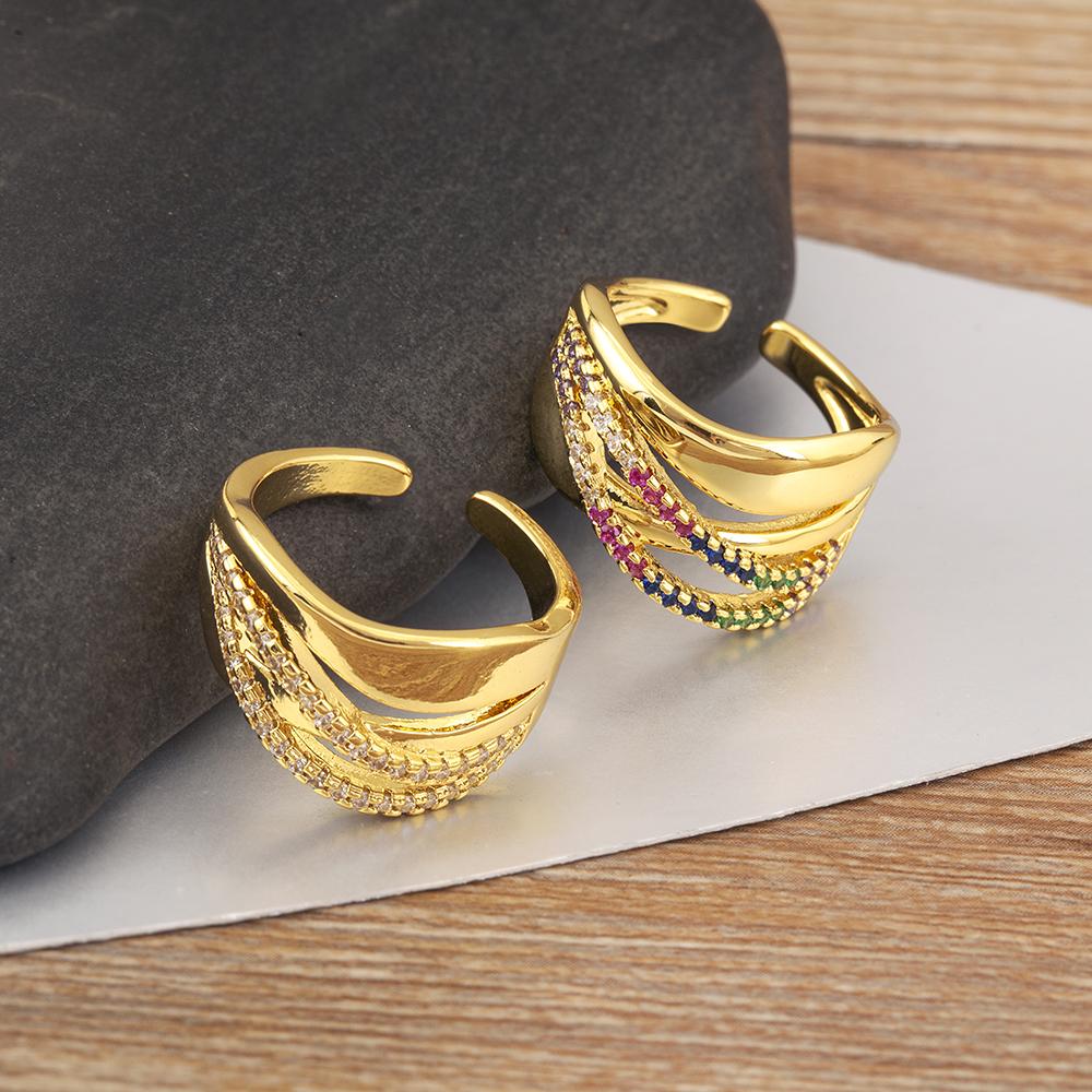 Nidin New Fashion Punk Rock Style Multilayer Open Rings Adjustable For Women Shiny Crystal Zircon Finger Jewelry Party Gifts