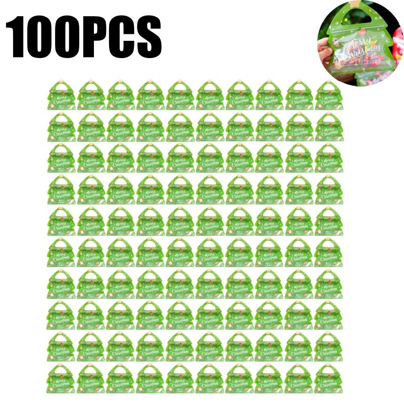 Christmas Tree Treat Bags for Kids Party Favors Reusable Ziplock Goodie Bags with Handles for Holiday Candy Storage Pouches