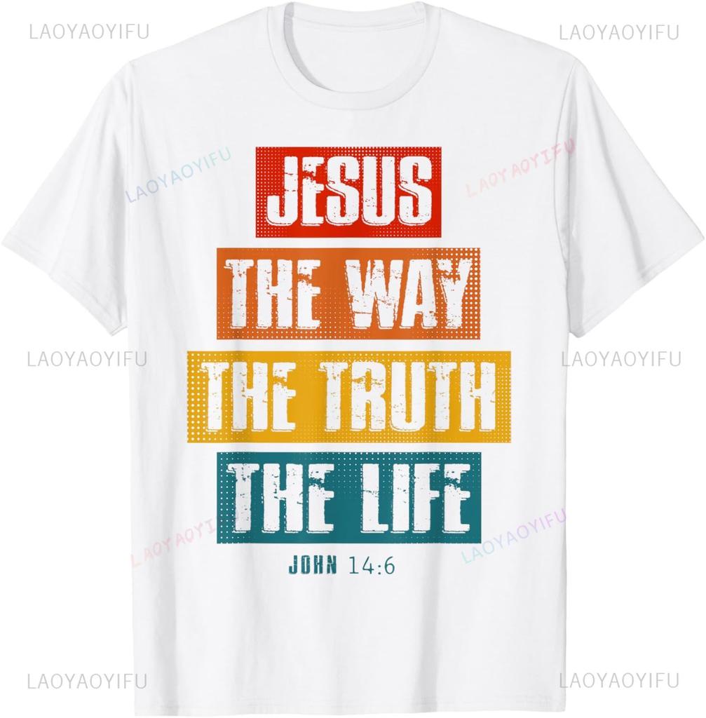 Christian T Shirt Women Unisex Kids Jesus The Way Truth Life Tshirt Cotton Graphic T Shirts Vintage T Shirt Camisetas