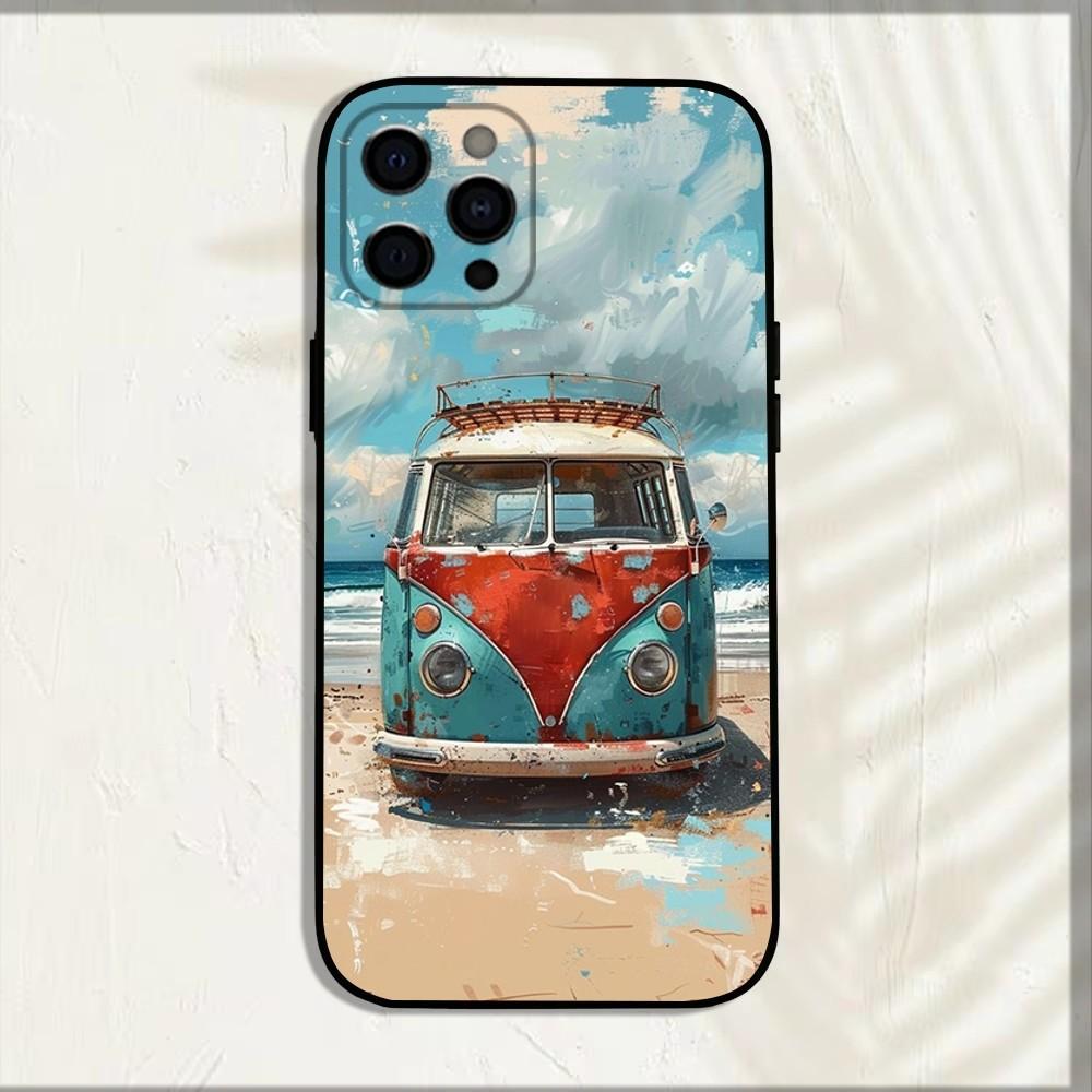 Combi Van Surf Phone Case For iPhone 15,14,13,12,11,Pro,X,XS,Max,XR,Plus,Mini Soft Black Cover