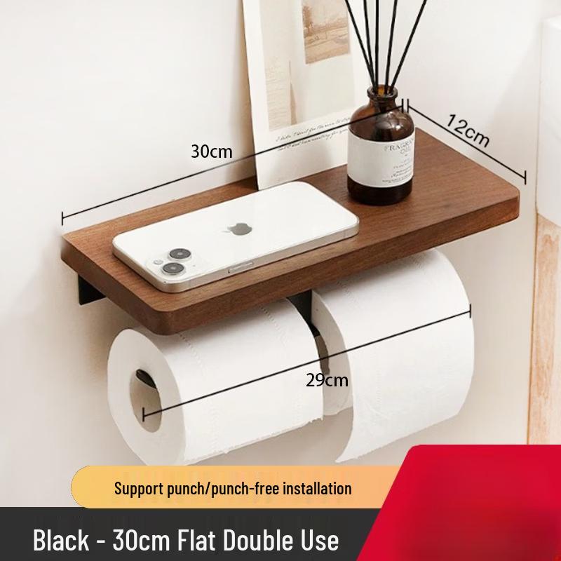 Black Walnut Double Roll Wall-Mounted Tissue Holder