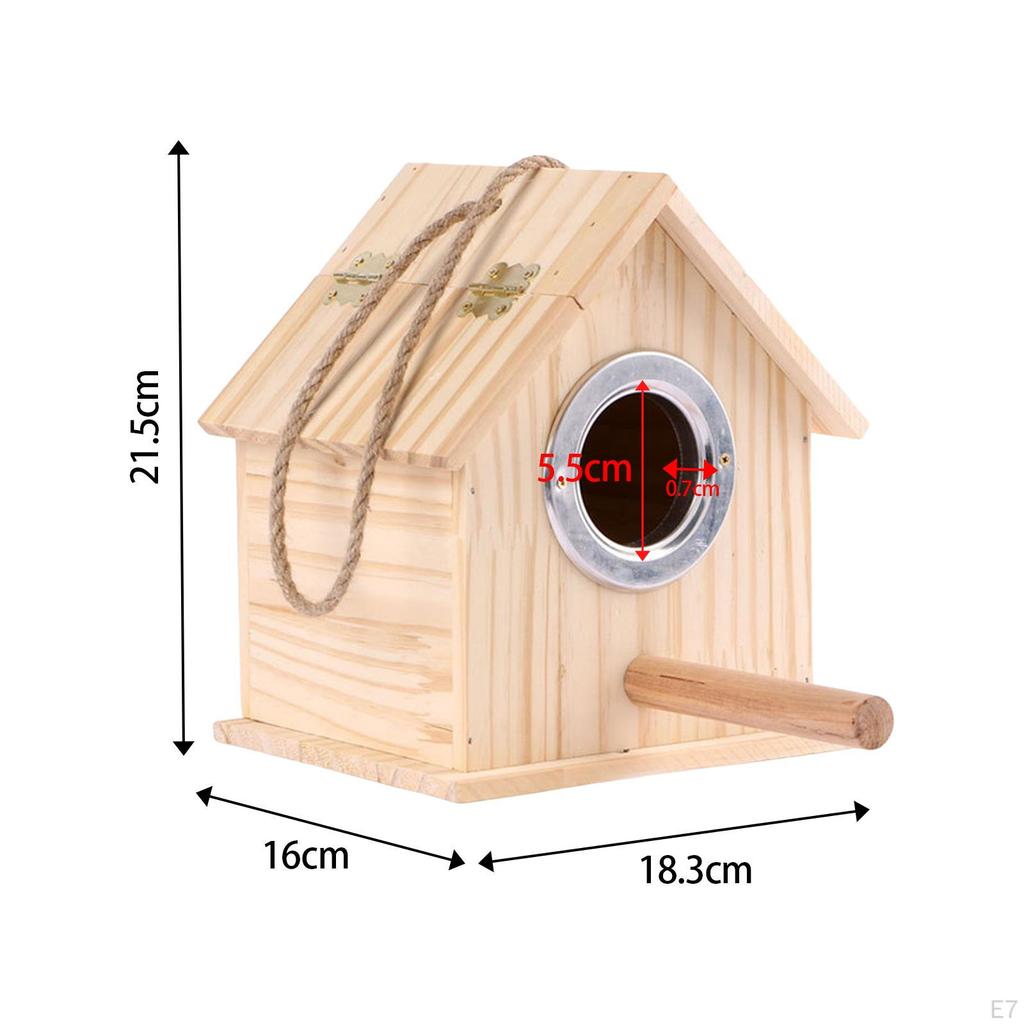 Decorative Wooden Bird House Nest with Pole Breeding Box Hanging for Outdoor Garden Finch