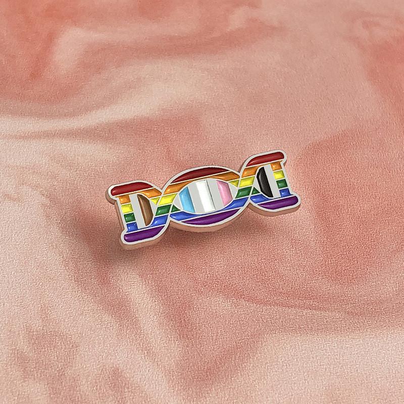 Cartoon Dna Creative Helix Metal Badge Colorful Genetic Chain Brooch For Accessories Fashion