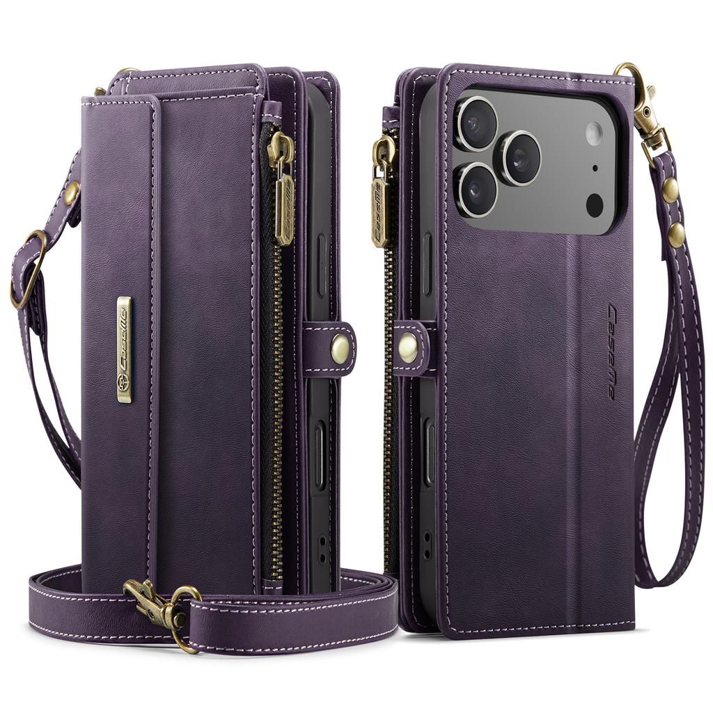 Crossbody Magnetic Card Zipper Solt Wallet Flip Leather Case For iPhone 17 Pro Max 16 Plus 15 14 13 12 11 Long Lanyard Bag Cover
