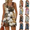 Women Summer Casual Two Piece Set Vintage Floral Print Sleeveless Tank Top Square Neck Sportswear with Pockets Shorts Lounge Outfit