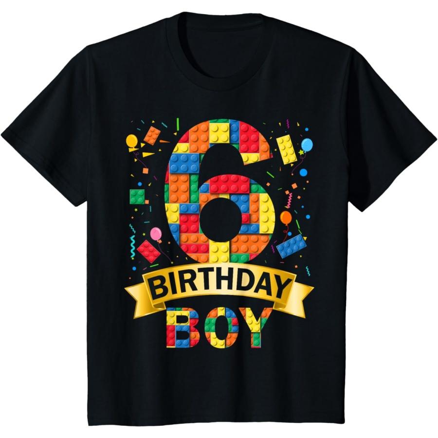 

Kids 6th Birthday Gifts Boy 6 Year Old Gifts Building Blocks T-Shirt XXXXXL чорний