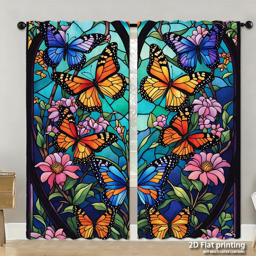 Piece Set High Definition Digital Printed Curtainsthanksgiving Autumn Colors Leaves Turkey Pumpkins Decorative Elementshome Curtain Polyester