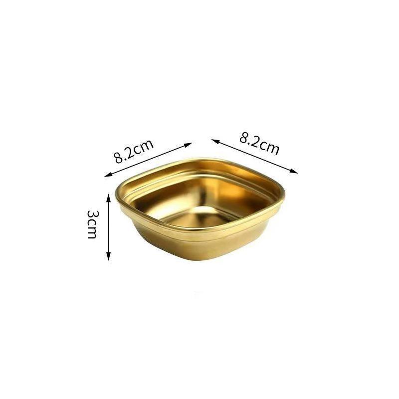 Golden Korean-Style Dual & Triple Compartment Stainless Steel Dipping Sauce Dish