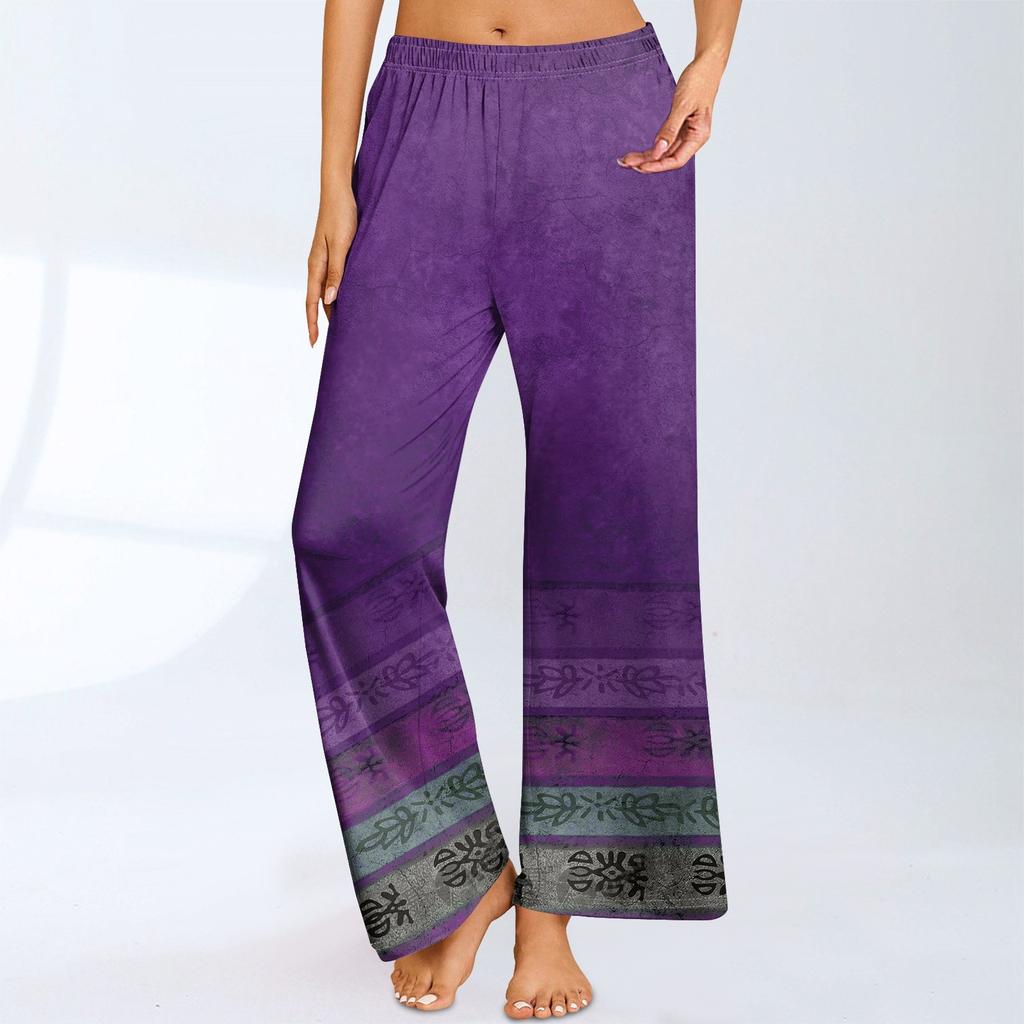 Bedruckte, lässige Hose mit elastischer Taille für Damen, bequeme, gerade, lockere Röhrenhose