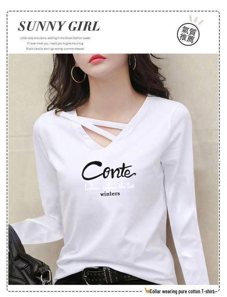 2025 Spring & Autumn Pure Cotton V-Neck Printed Long Sleeve Plus Size T-Shirt for Middle-Aged Women, Age-Reducing & Slimming Design.