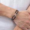 Black Milan Rope Bracelet for Men,Stainless Steel Double Ring Adjustable Bracelet,Trendy Jewelry Gift