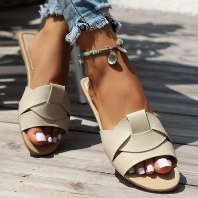 Sandali intrecciati tinta unita da donna, scarpe casual leggere e piatte, scarpe estive versatili e morbide