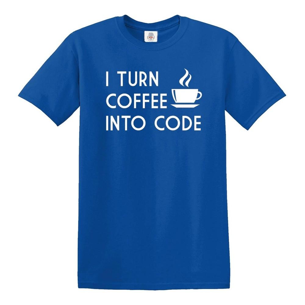I turn coffee into code tshirt unisex funny novelty computer programmer tee top 2XL