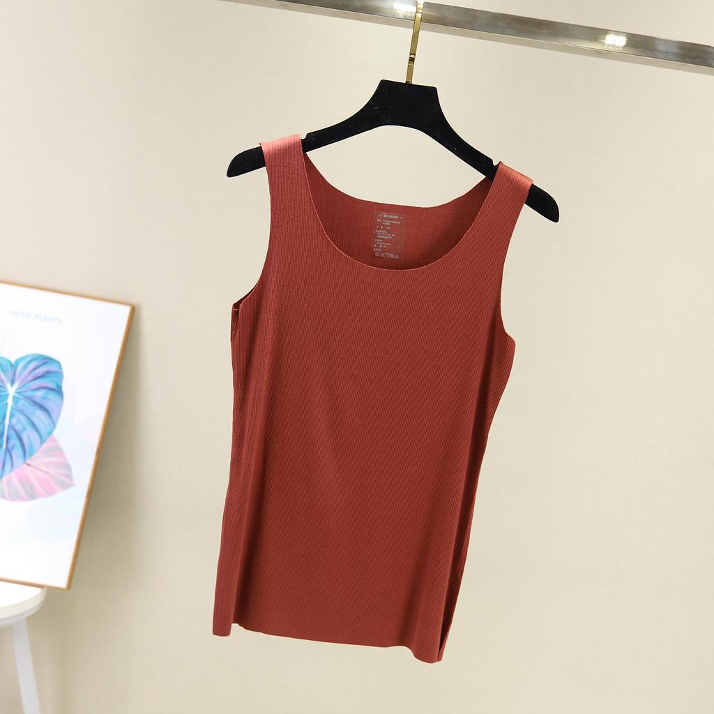 Korean Ribbed Cotton Seamless Tank Top - Women's Plus Size Round Neck Base Layer
